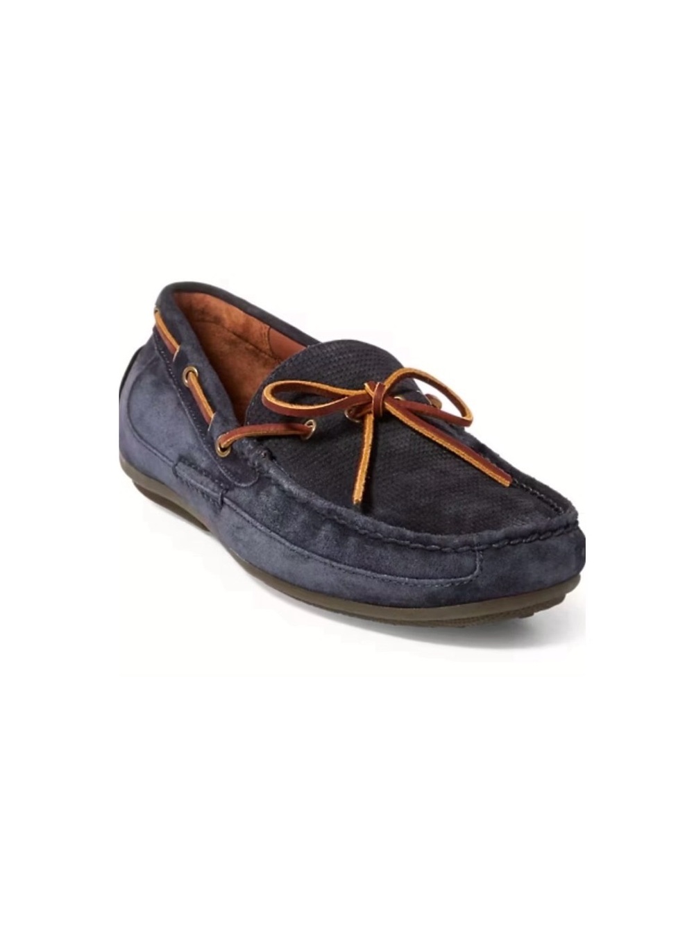 Ralph Lauren , Roberts Navy suede driving Loafers with Brown Accents, Size 11.5